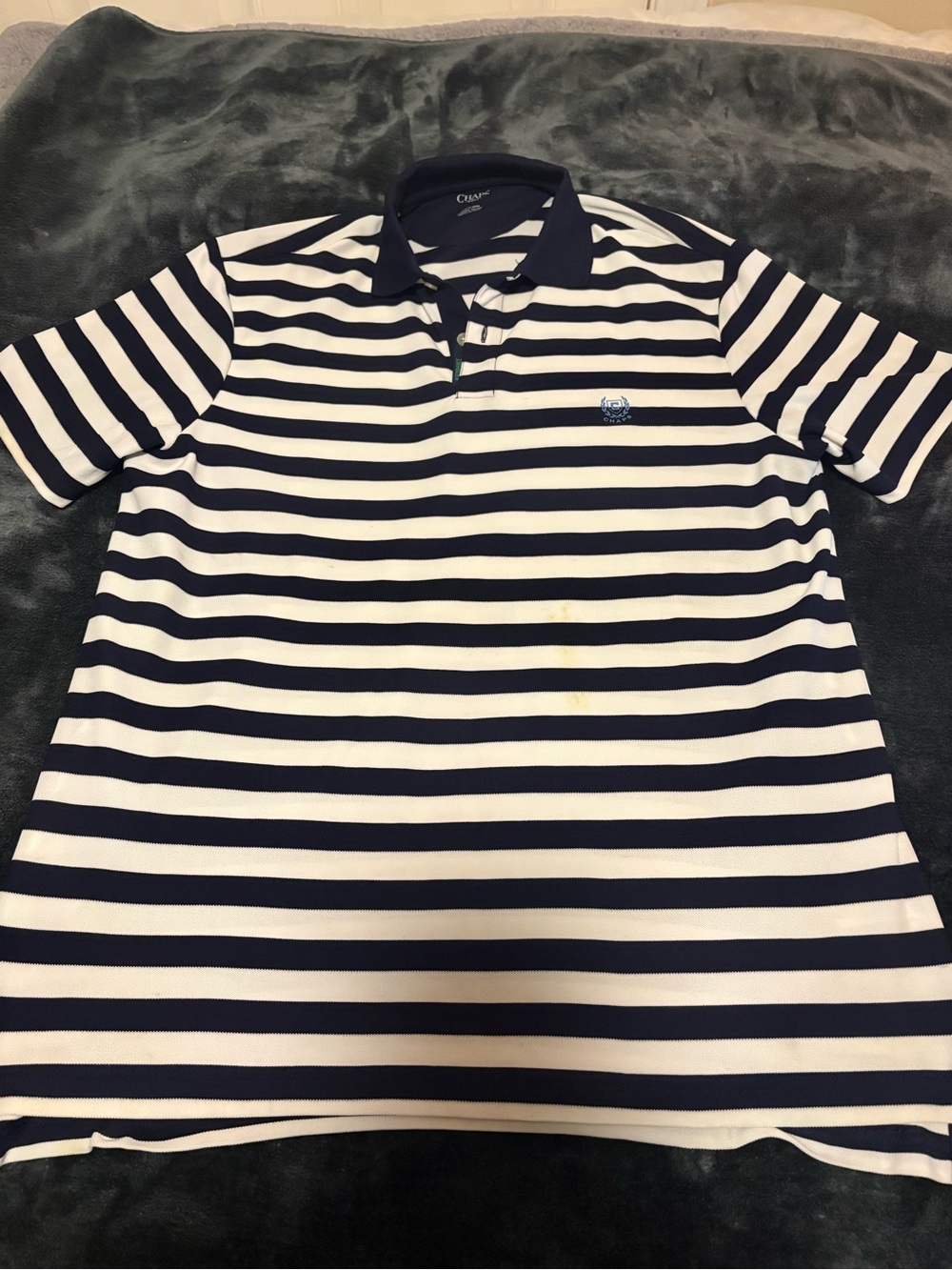 Chaps Men's Navy and White Striped Polo Shirt